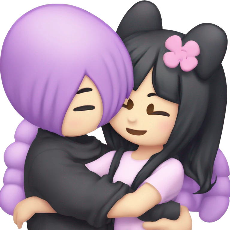 My melody kuromi hugging with anime boy with purple hair emoji