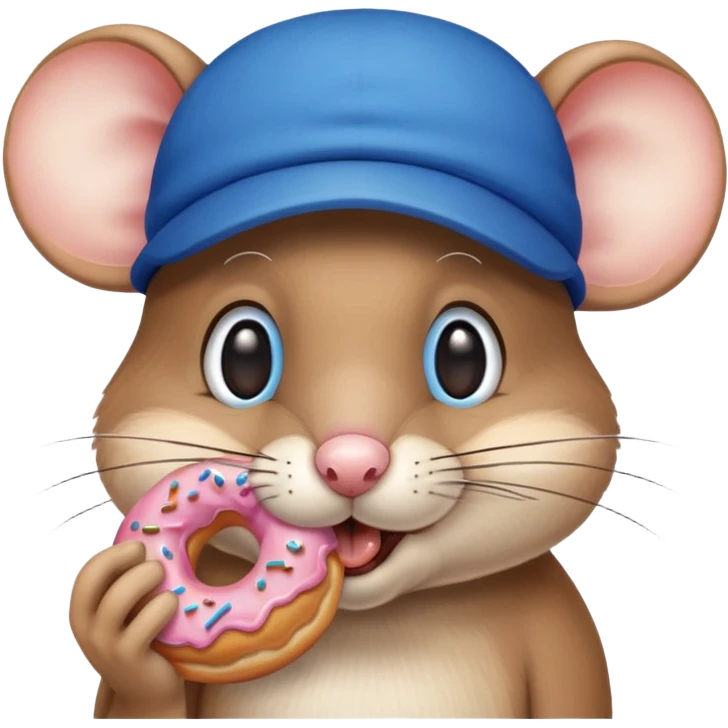 A mouse eating a donut with a blue hat and a human nose  emoji