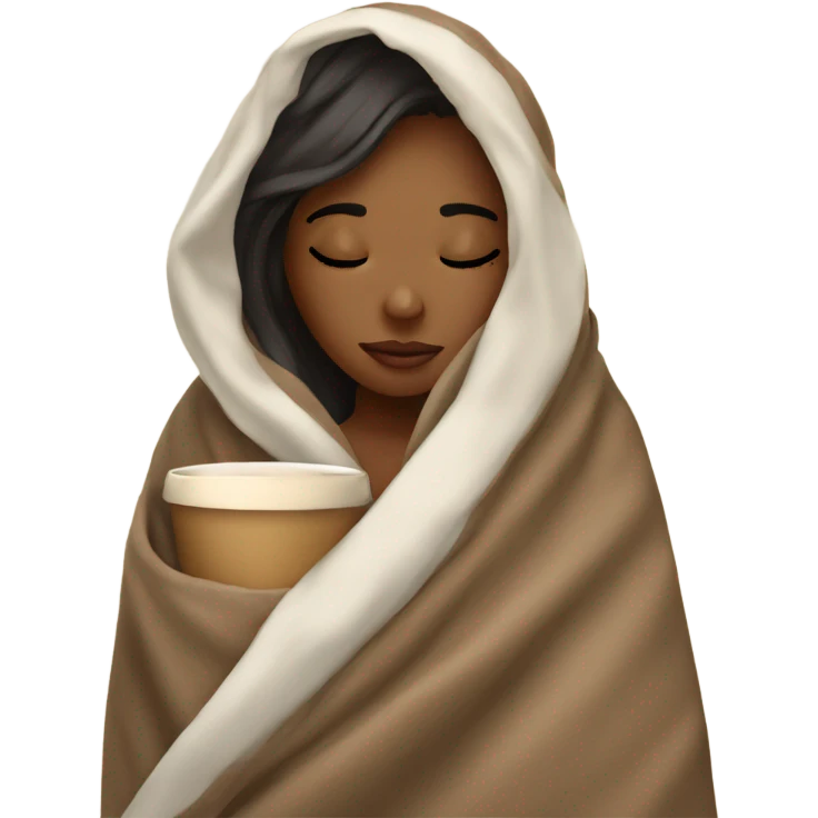 girl inside a blanket sipping coffee eyes closed emoji