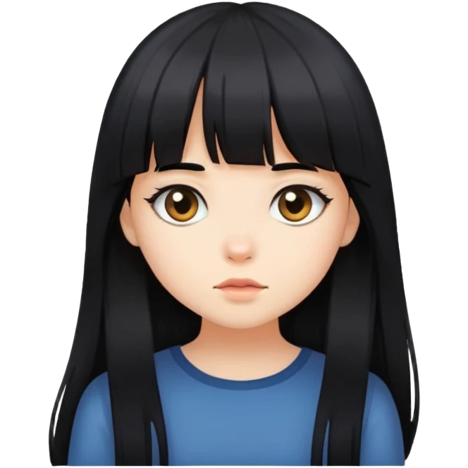 shy girl with long black hair and bangs emoji