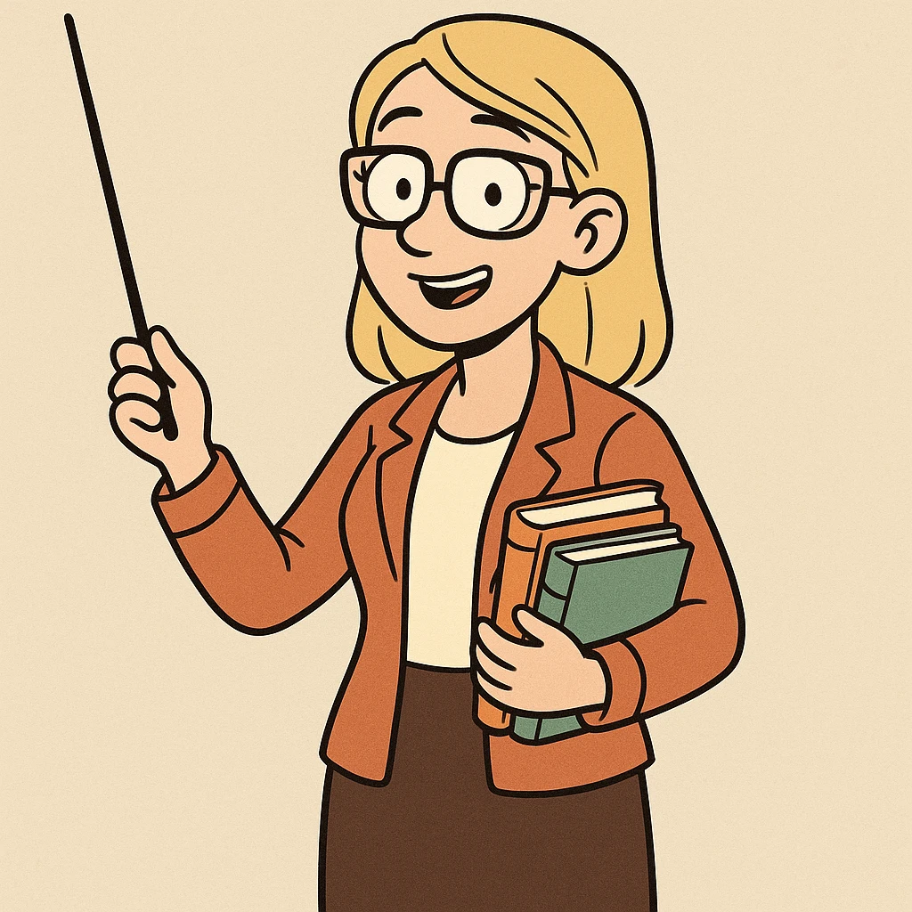 profesora de pelo liso rubio y piel clara, cartoon style emoji