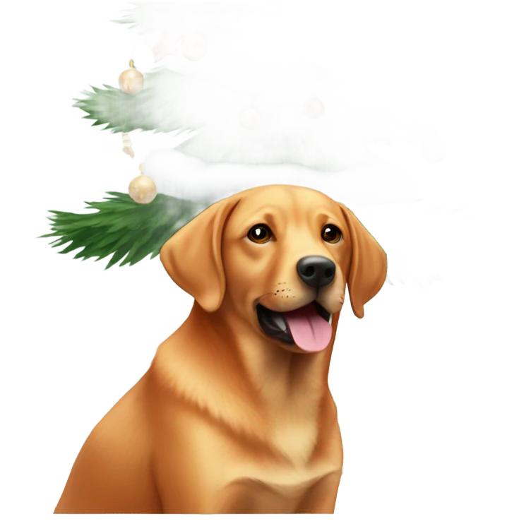 Fox red Labrador around a Christmas tree emoji