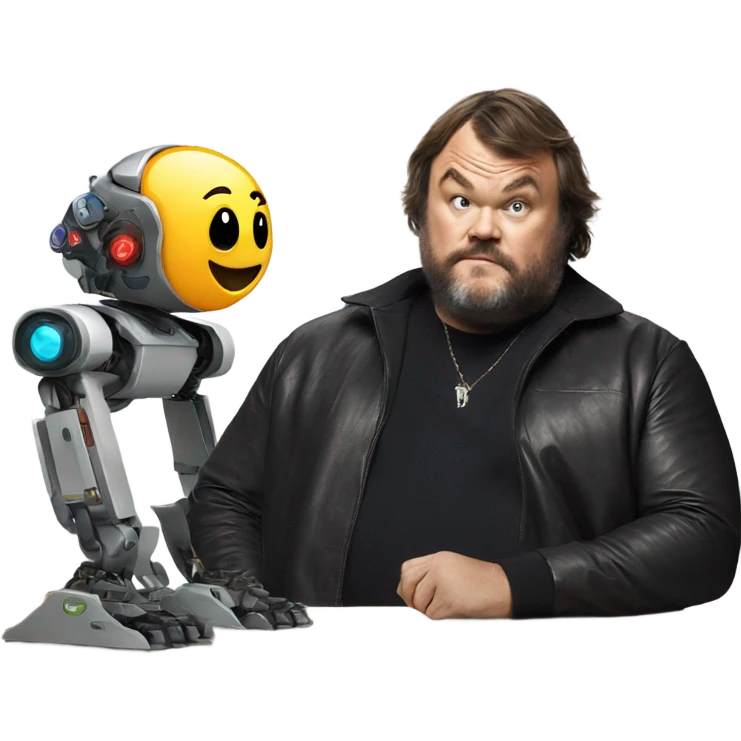 Jack black sitting at a table with a robot emoji