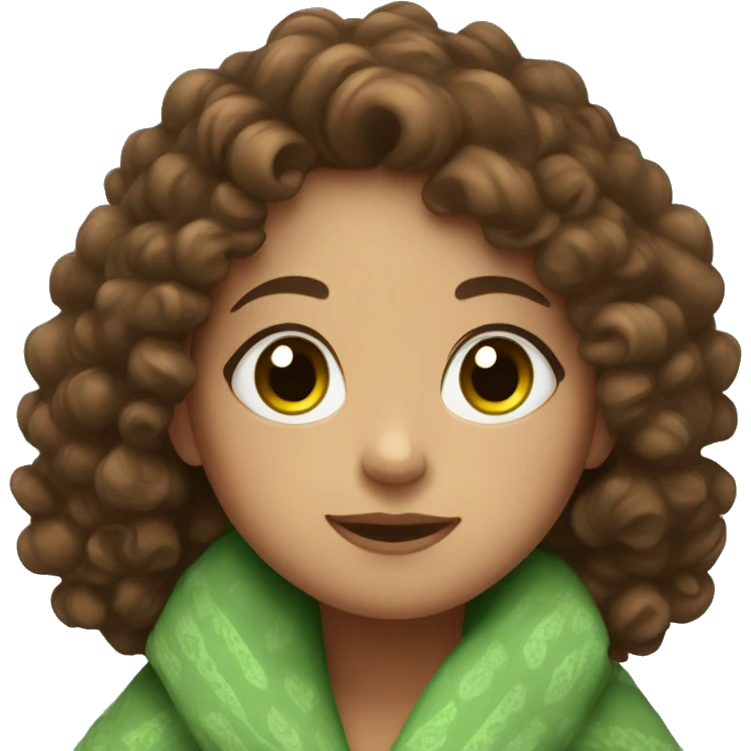 Cozy blanket girl with brown curly hair and green eyes emoji