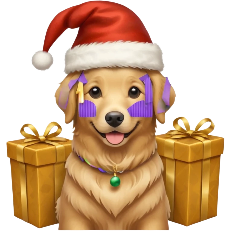 Dog in new yaer hat wrapped paper new yaer  emoji