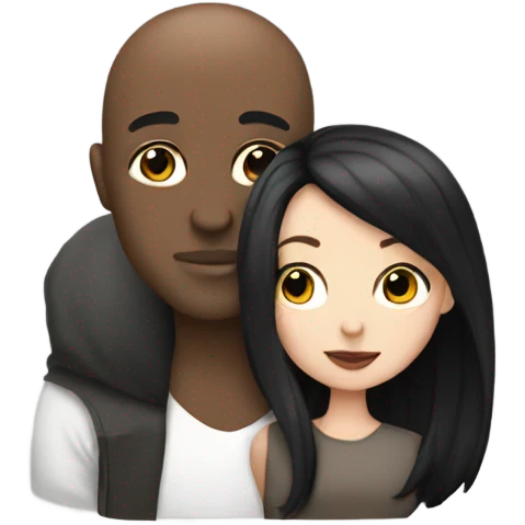 White girl dark hair kissing mixed bald man emoji