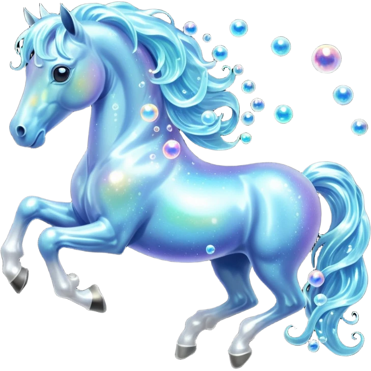 A magical horse made entirely of transparent bubbles and water, with a flowing mane of small bubbles emoji