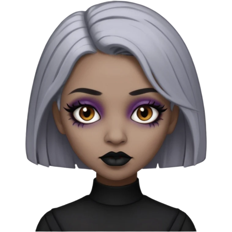 Light cool brown skin grey hair black lips goth girl emoji