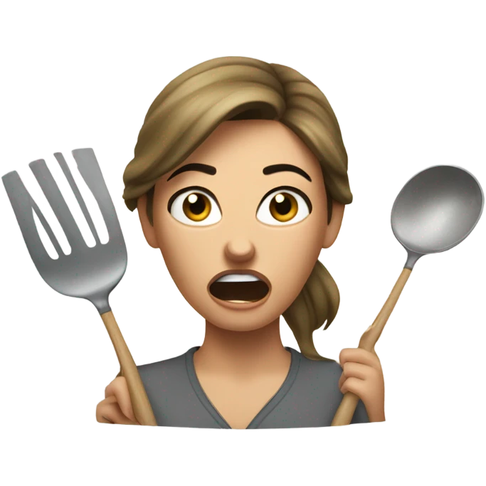 woman with angry face throwing kitchen utensils emoji