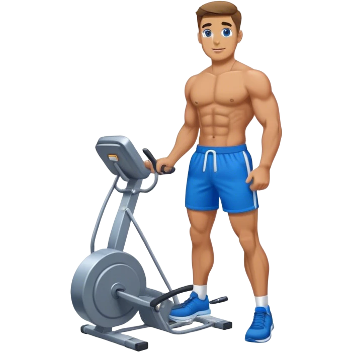 fit man with blue shorts using cable-machine emoji