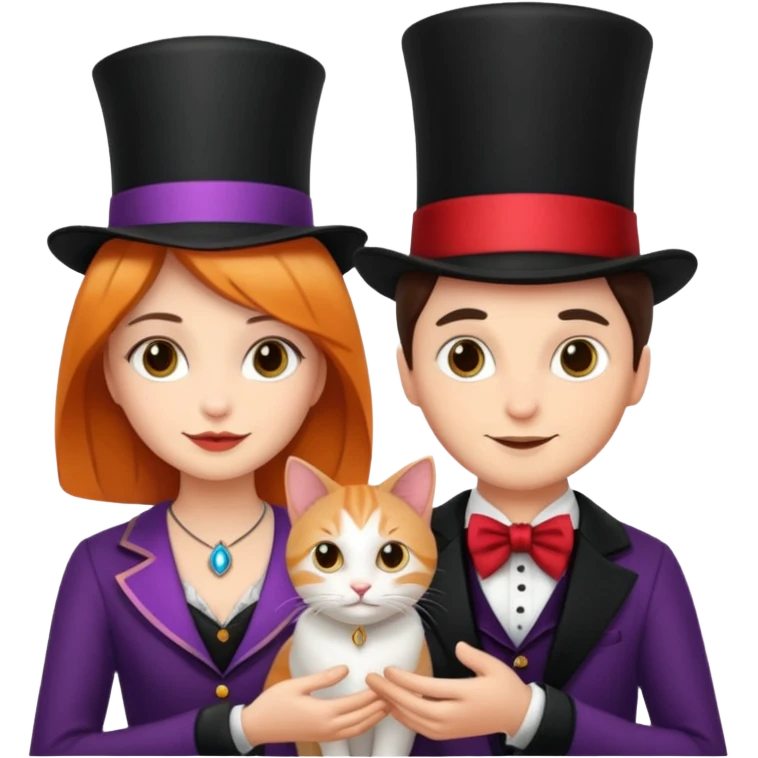 magician couple and their pet cat emoji