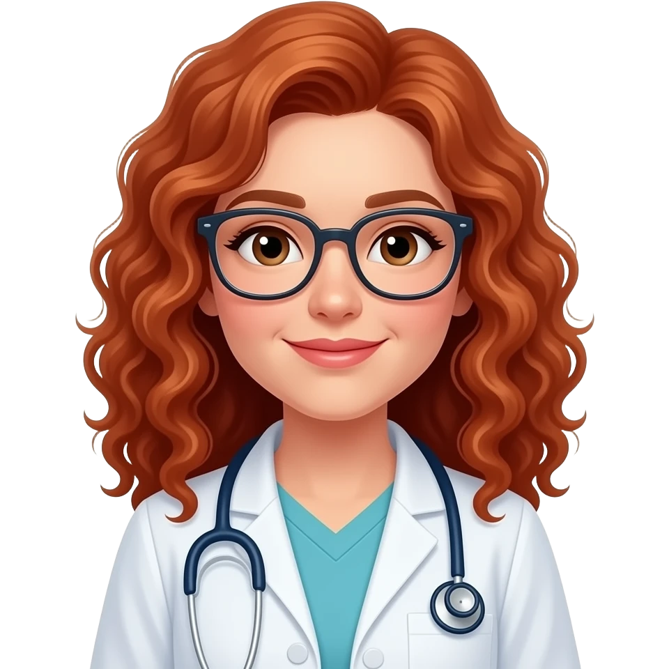doctor women with curly red hairs  wear a glasses emoji
