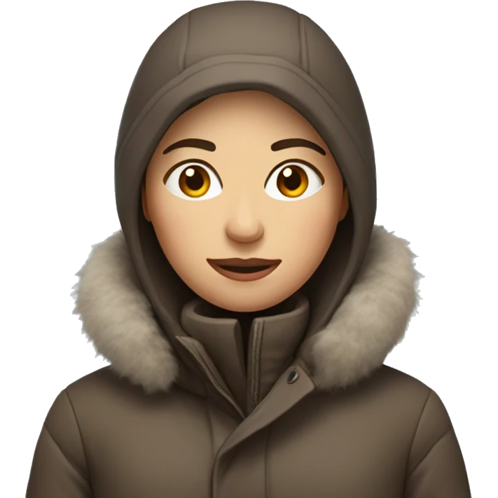 Brunette in a warm coat with a freezing face  emoji