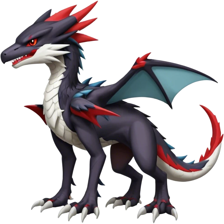 Black Cool Edgy Anthro Noivern-Nargacuga-Silvally-Sergal-Garchomp-Fakémon  with White and Red Edgy markings emoji
