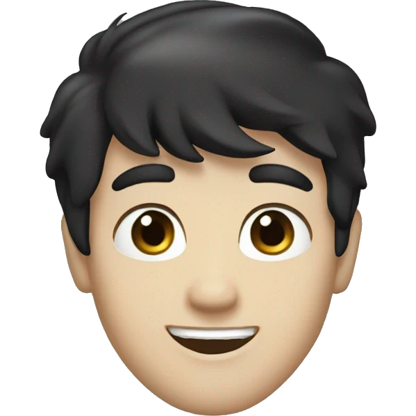 Man, black hair, blue eyes, white skin, smiling, happy emoji