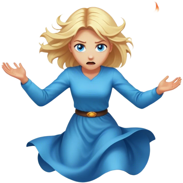 woman with blond hair and blue eyes levitating out of incandescent rage emoji