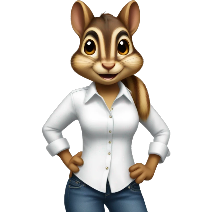 female chipmunk in white dress shirt and jeans kinda freaky emoji