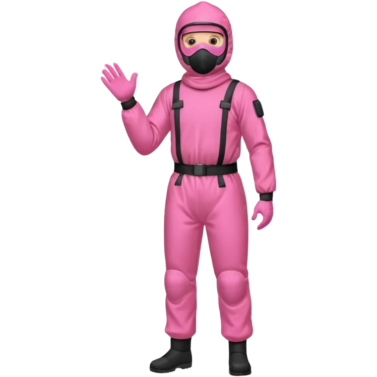 man in full body pink protection clothes with full-faced mask emoji