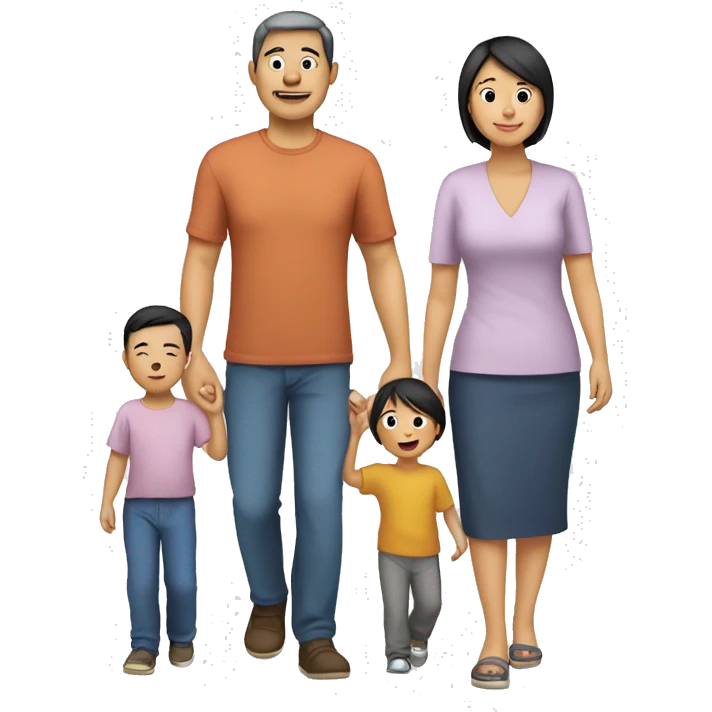 Asian Family of 2 adults, 1 toddler and 1 helper. Make them younger emoji