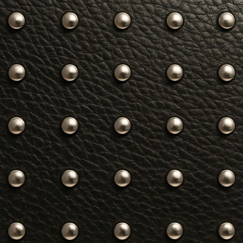Make a close-up of the Alaïa Teckel bag's studded leather texture look more photorealistic with realistic materials and lighting. Preserve transparency if present. emoji