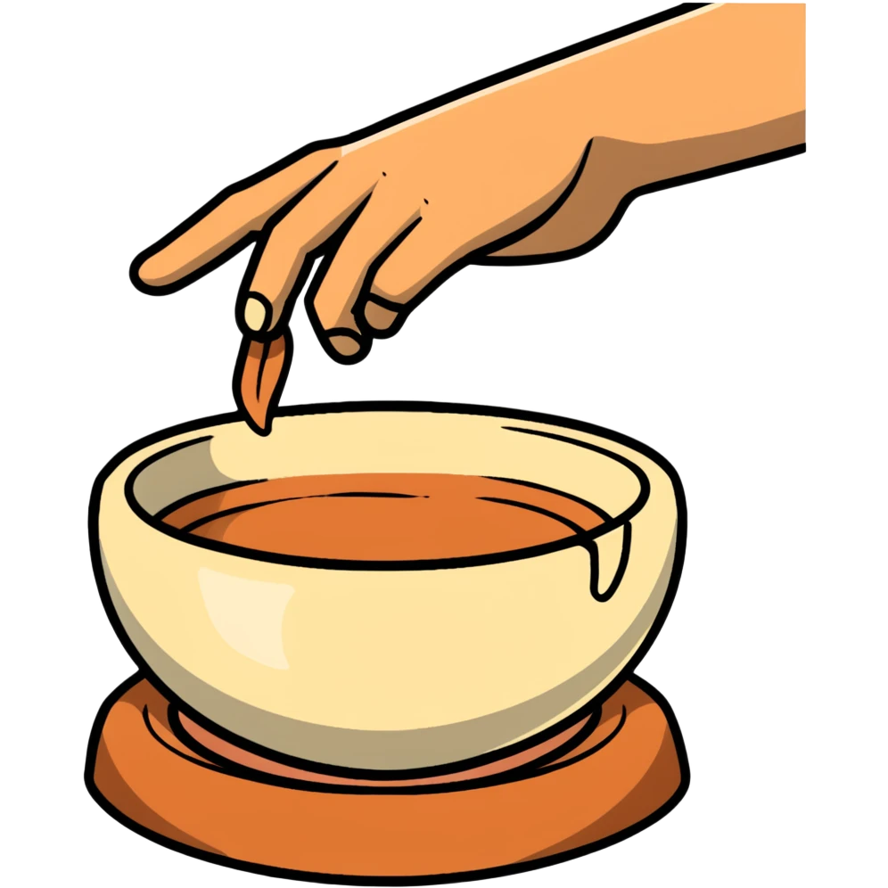 thumb pressing side of clay onto a silver pottery wheel, thumb at the bottom of the clay, pottery gesture emoji