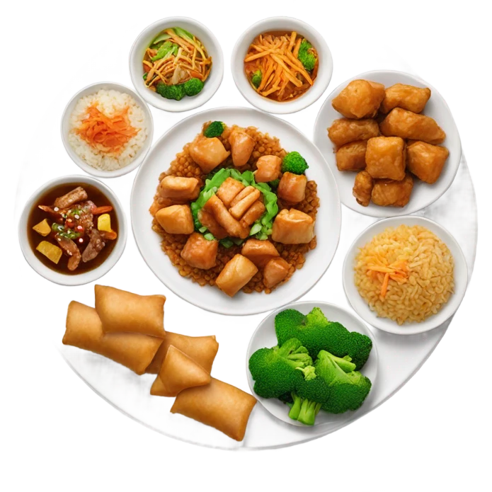 A combination plate at a Chinese restaurant  emoji