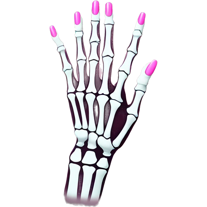 Pretty skeleton hand with pink nails manicure girly design but stylish minimalistic emoji