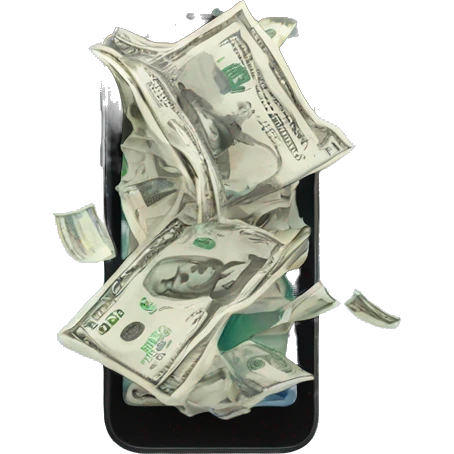 phone with dollar bills bursting out of the screen emoji