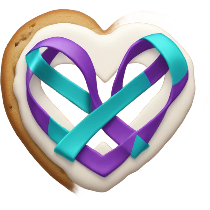 Purple teal Suicide awareness ribbon on heart cookie emoji