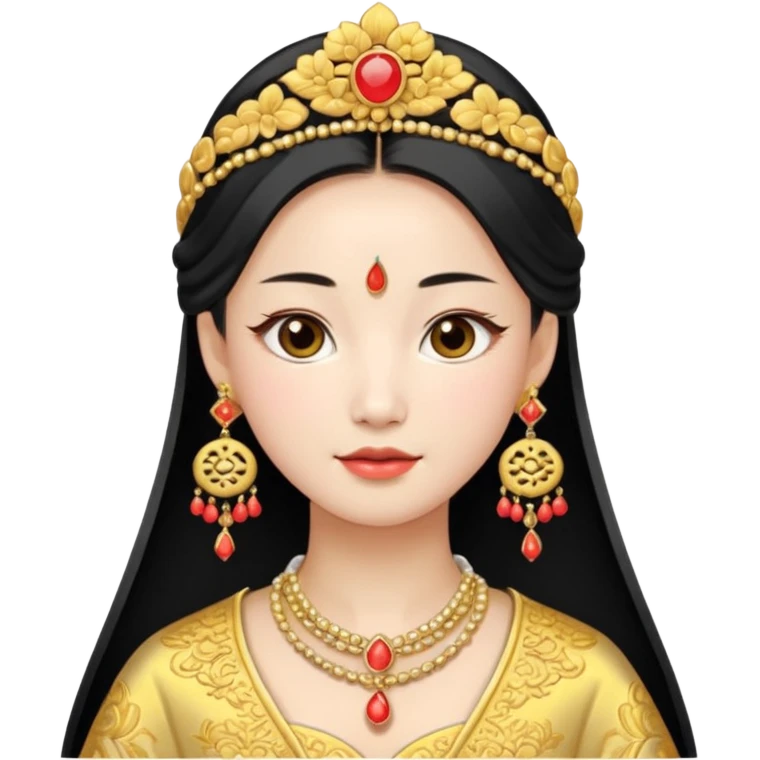 Chinese bride getup, heavy jewelary, traditional. emoji