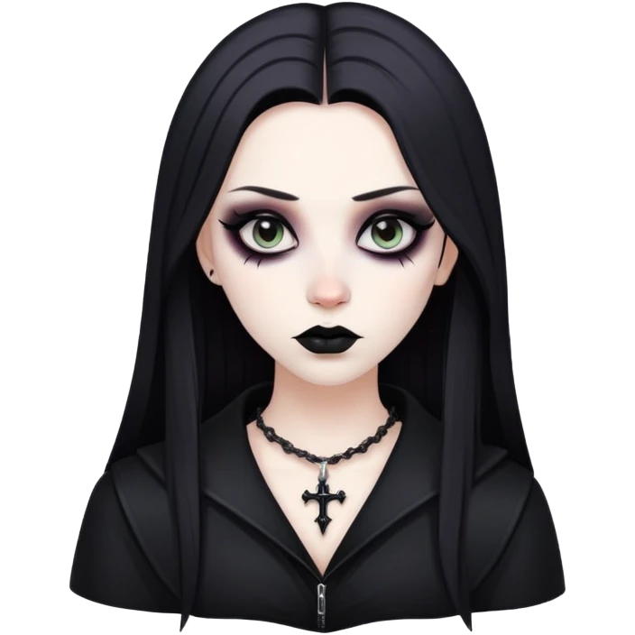 Goth person with pale face, black clothes, and dark makeup emoji