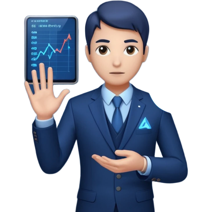 Professional AI auditor avatar, serious expression, dark blue suit with subtle tech details. Holding a holographic binary decision graph (0 vs 1) with a glowing threshold line. Clean vector style, corporate and analytical vibe. emoji