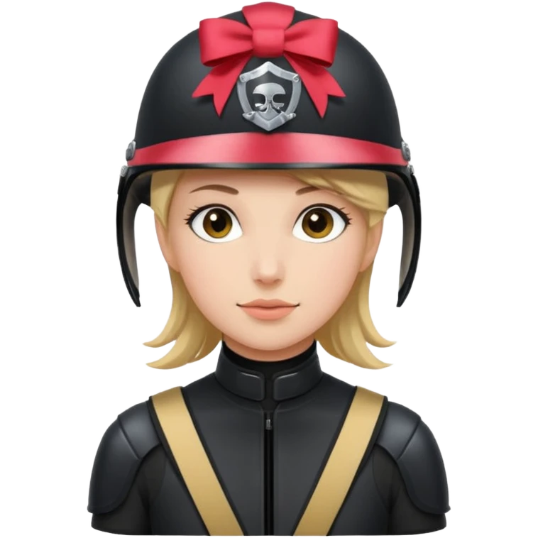 Rider helmet black matte at the back theres ribbon attached for female rider emoji