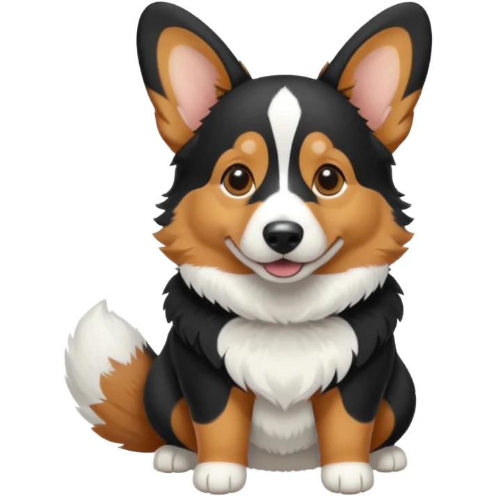 black tricolor corgi with no tail in snow emoji