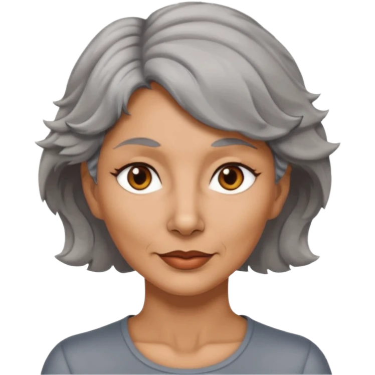 woman 50 years old, tanned skin, short grey wavy wolf cut hair, brown eyes emoji