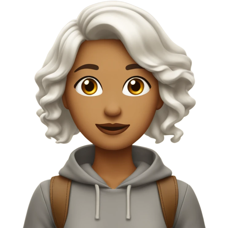 chica con cabello de color castaño claro largo y con un poco de movimiento, ojos miel, color de piel blanca y delgada￼￼ emoji