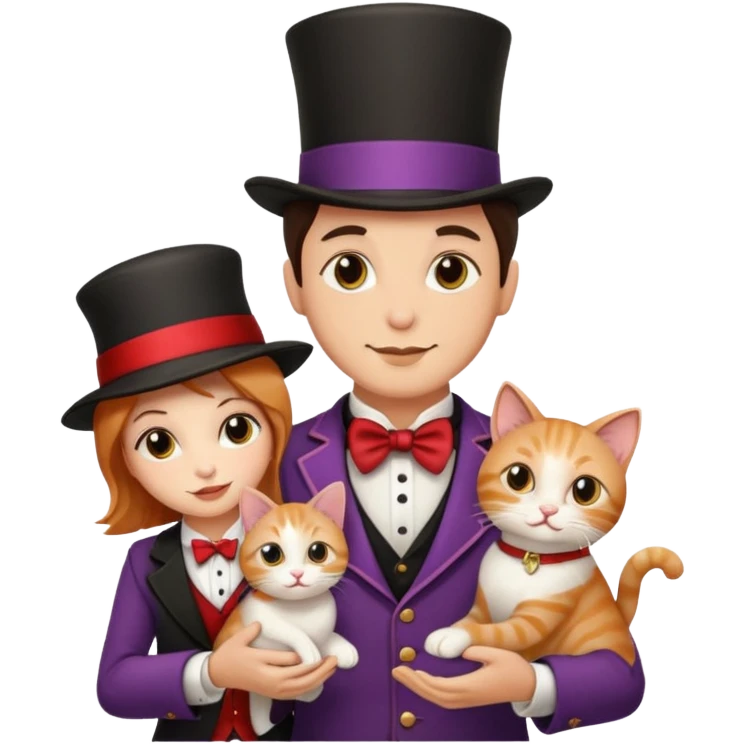 magician couple and their pet cat emoji