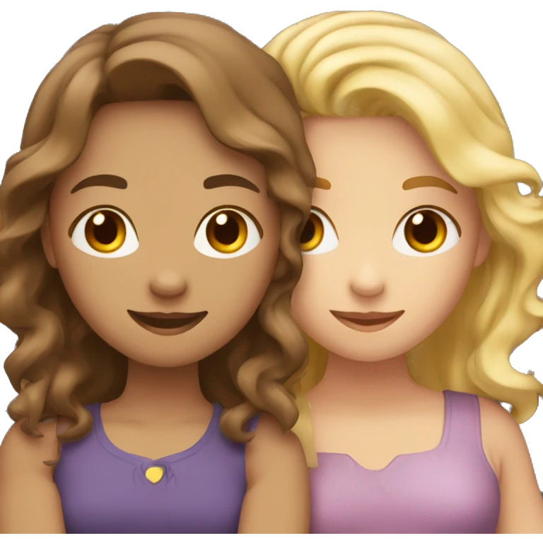 One girl withe brown wavy hair and another girl with blonde hair hugging each other emoji