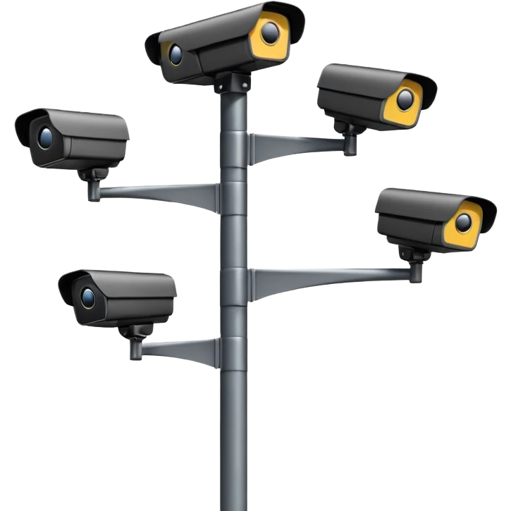 Multiple CCTV cameras on a pole in black facing individual different directions  emoji