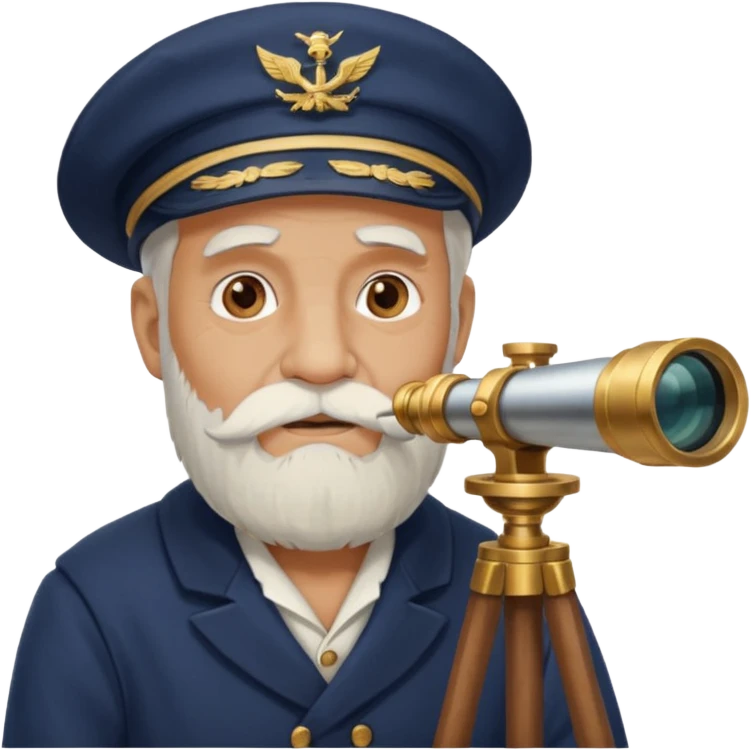 old sailor looking through a telescope, white beard, no text emoji