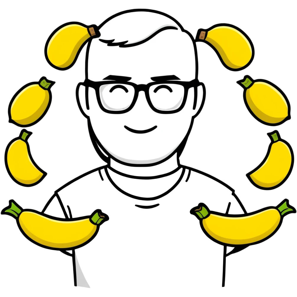 a man with black glasses around bananas emoji