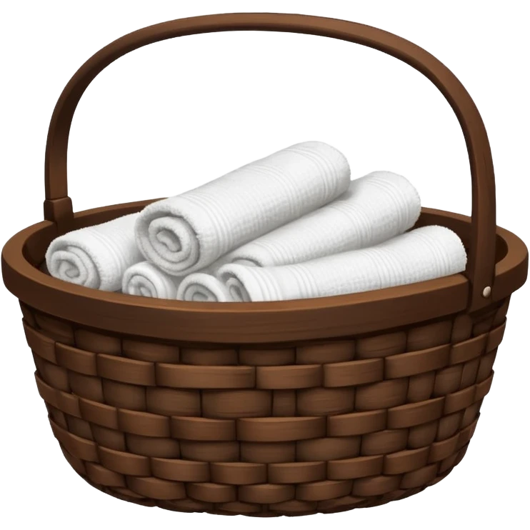 Dark brown basket rustic wood white towels emoji