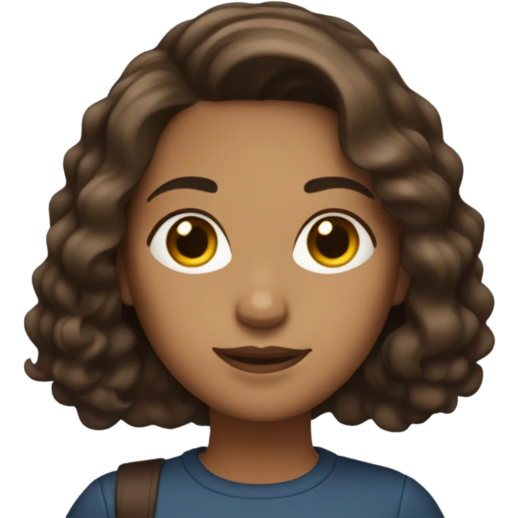 woman light brown skin shoulder length dark brown wavy hair with laptop, dark brown eyes emoji