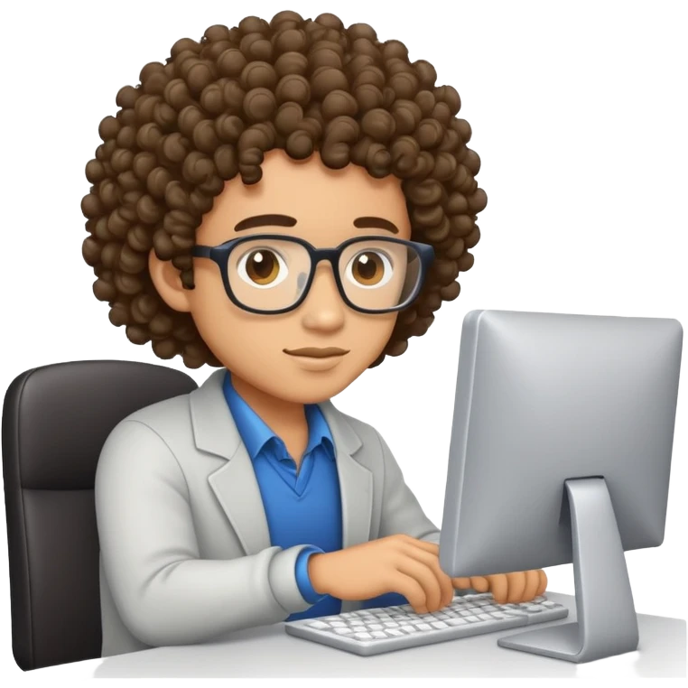 create me a emoji that software devopler on a computer lightskin man with curley hair  emoji