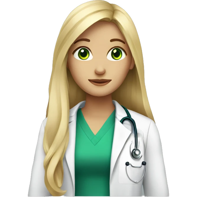 Long haired Blonde girl with green eyes being a doctor emoji