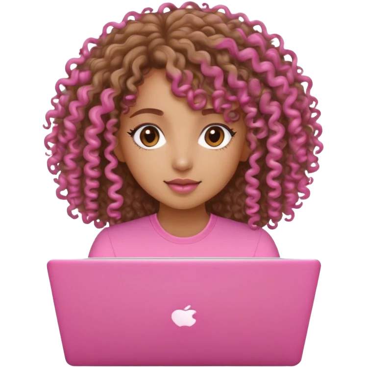 Mixed curly hair girl with pink laptop emoji