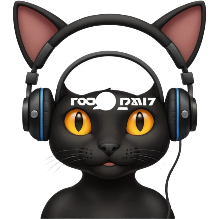 black cat with small ears with headphones emoji