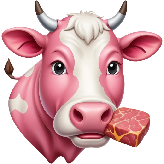 a pink cow painting a SPAM meat portrait landscape  emoji