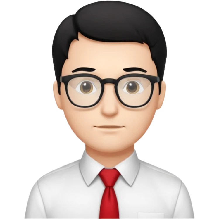 white man in white shirt, having red tie, black hair, wearing glasses emoji