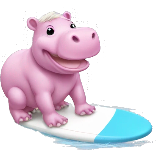 Baby pink hippo surfing emoji